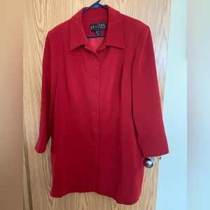 🍉 Toni plus petite collection, red, lined, long blazer, button up, 18P, EUC